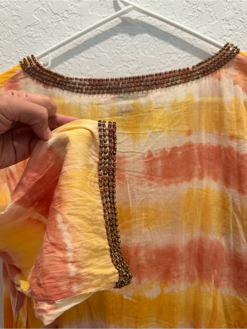 Coniglio Palm Beach Hand Dyed Maxi in Yellow & Coral with Beading - Picture 3 of 9